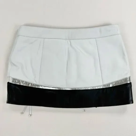 Retrofete Womens Sian Leather Zipper Mini Skirt Medium White Black Edgy - Picture 7 of 13